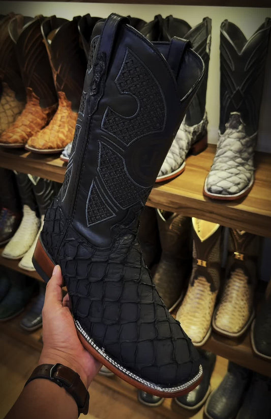 Matte Exotic Fish Skin Square-toe Cowboy Boots