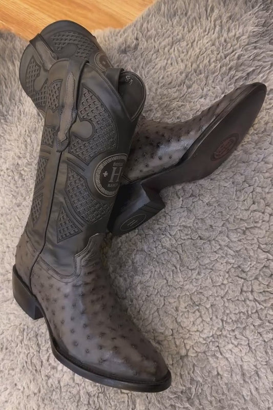 Vintage Exotic Ostrich Skin Ranch Cowboy Boots