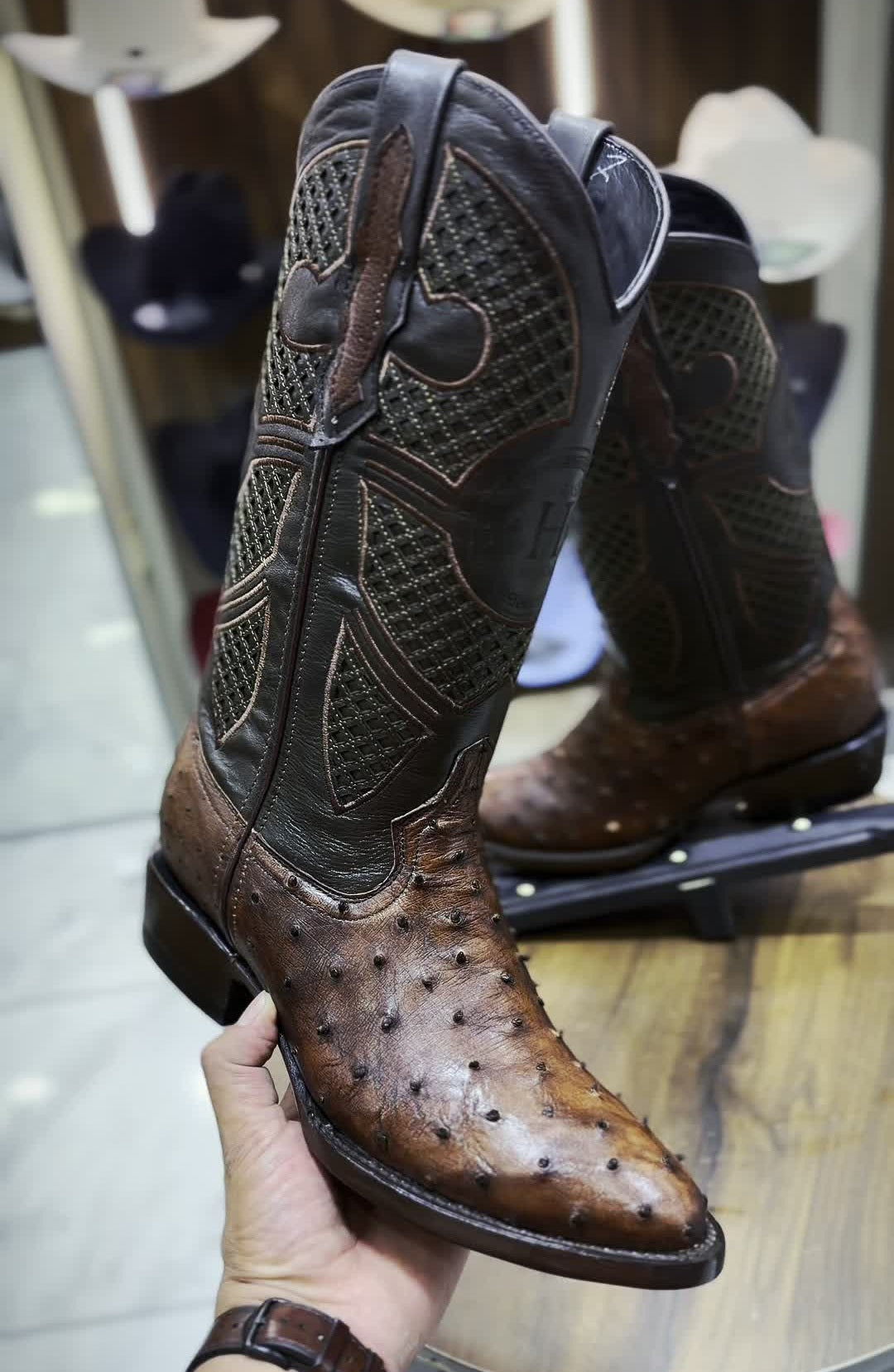 Vintage Exotic Ostrich Skin Ranch Cowboy Boots