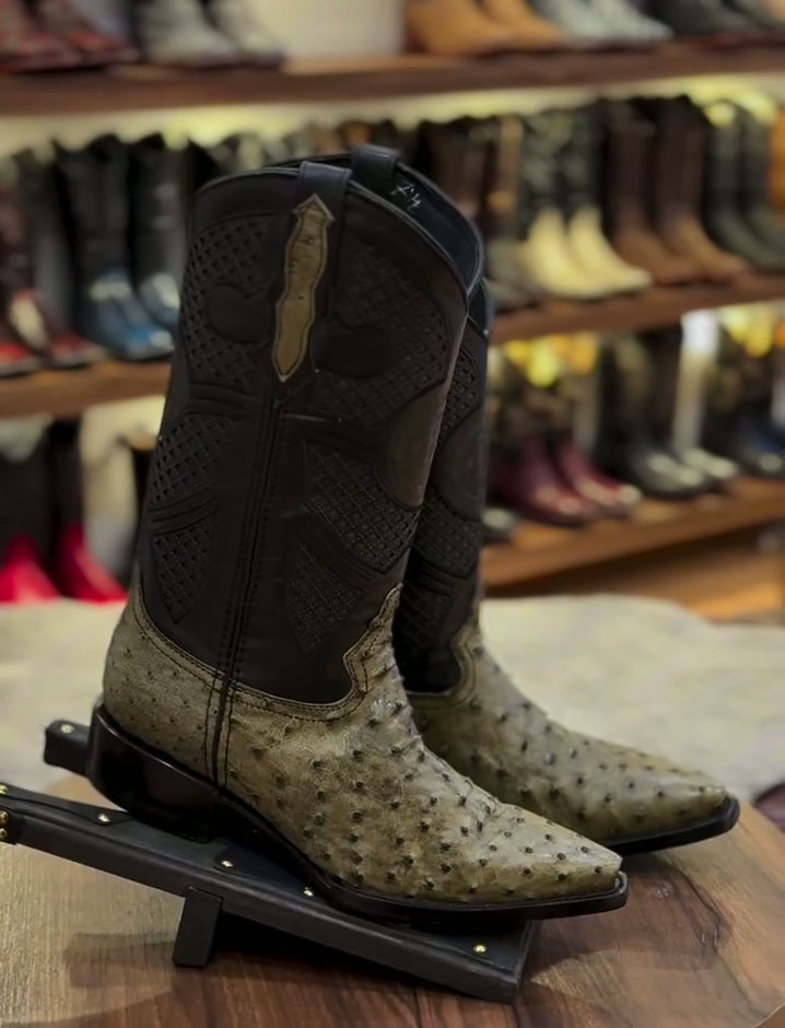 Vintage Exotic Ostrich Skin Ranch Cowboy Boots