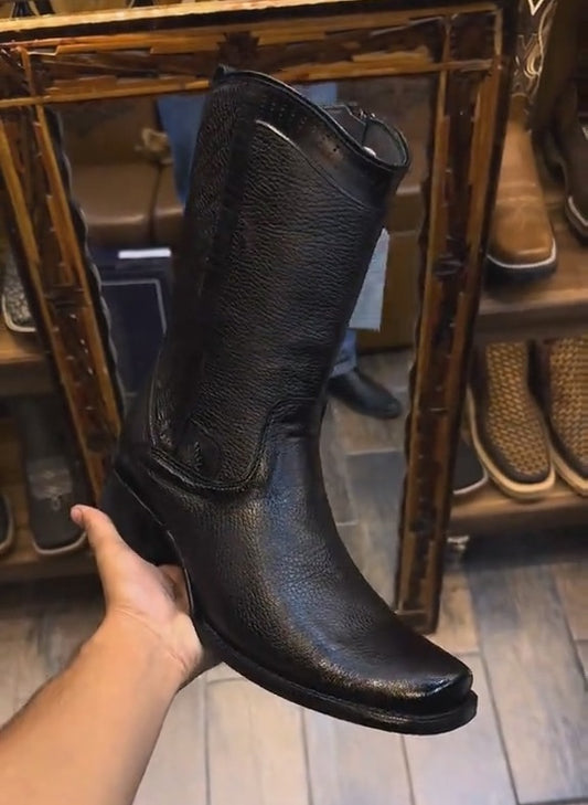 Italian Black Cowhide Cowboy Boots
