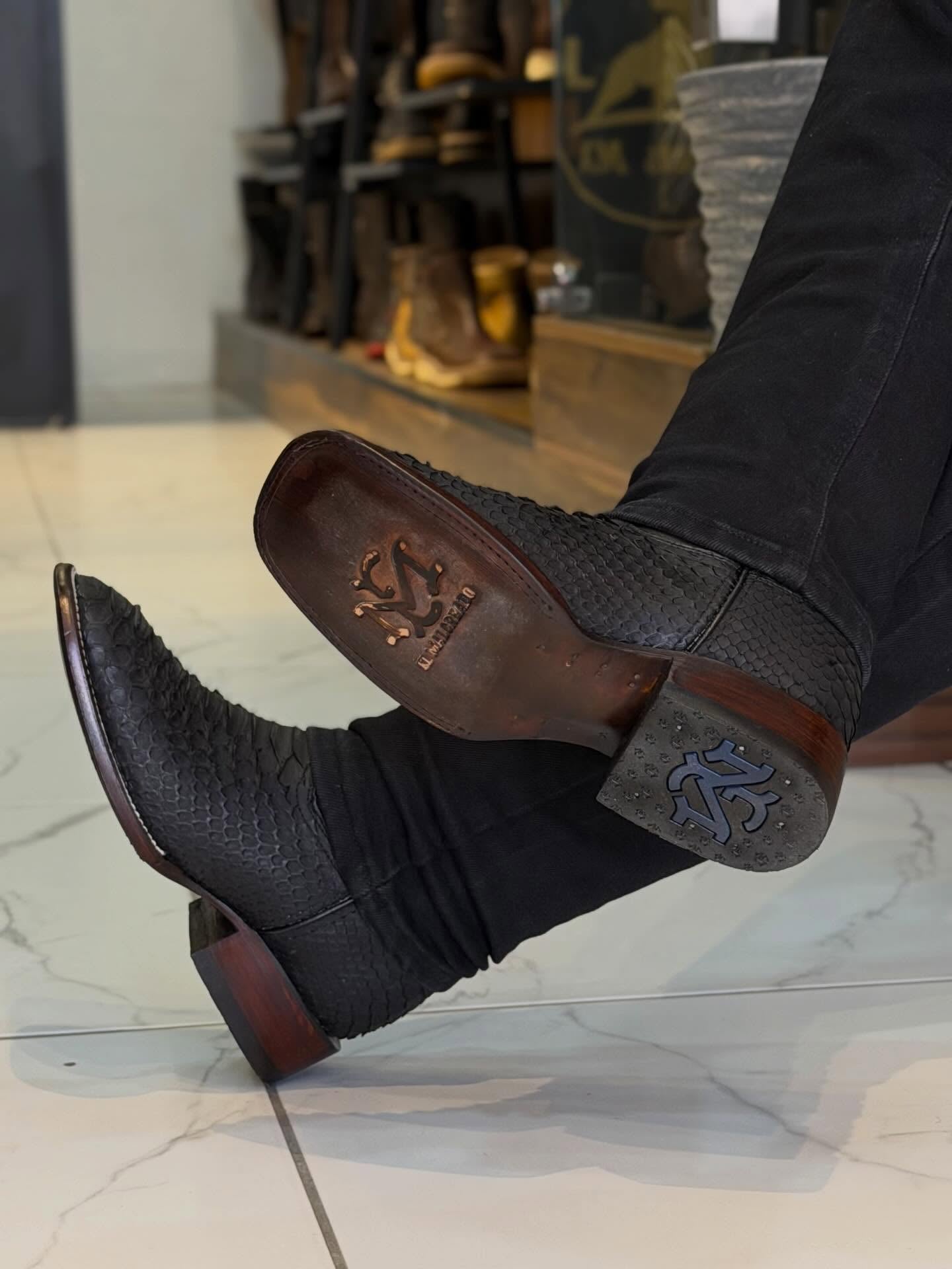 Vintage Python Skin Embroidered Cowboy Boots