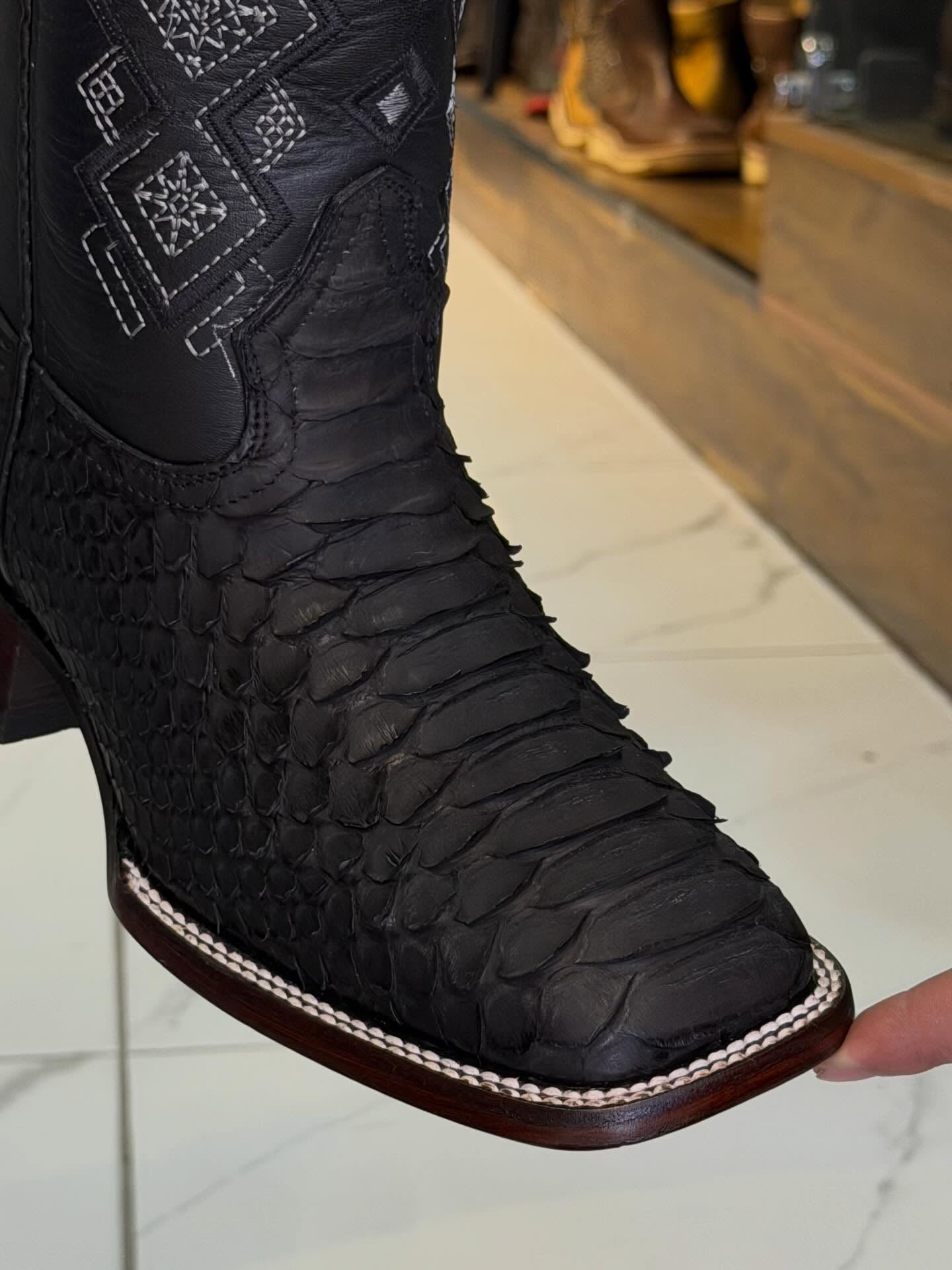 Vintage Python Skin Embroidered Cowboy Boots