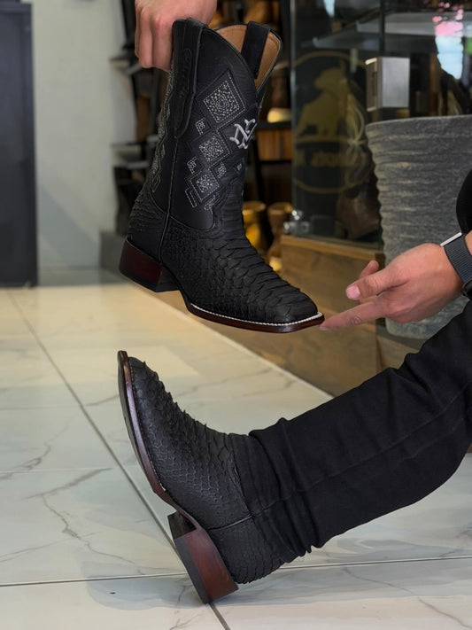 Vintage Python Skin Embroidered Cowboy Boots