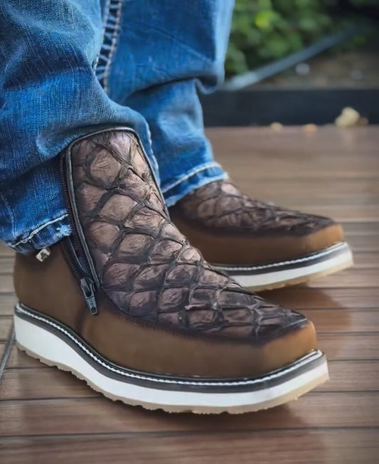 Vintage Fish Skin Ankle Boots