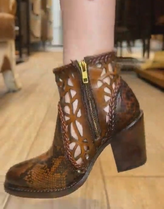 Snake Skin Openwork Boots