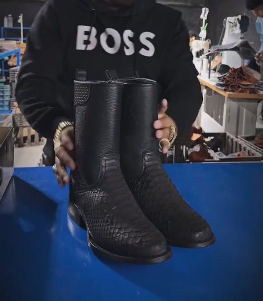 Black Vintage Python Skin Boots
