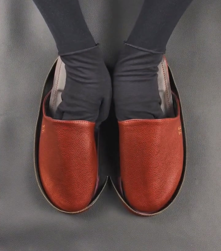 Burgundy Cowhide Slippers