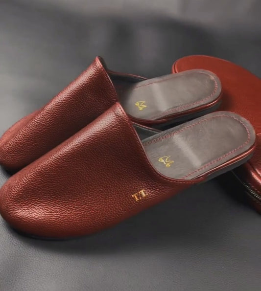 Burgundy Cowhide Slippers