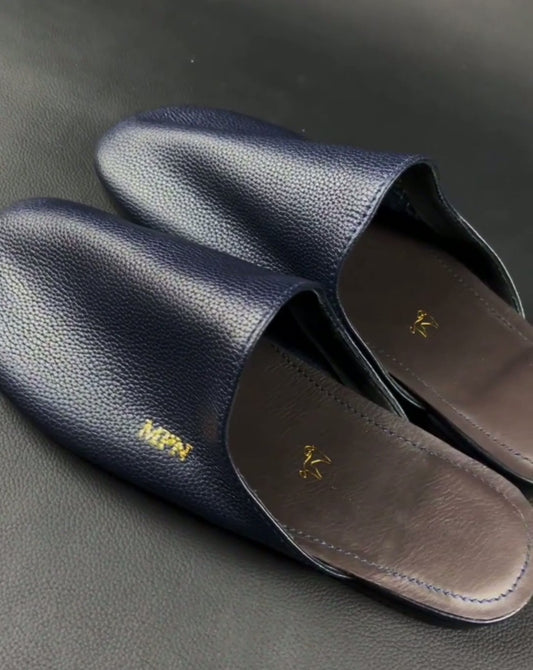 Navy Cowhide Slippers