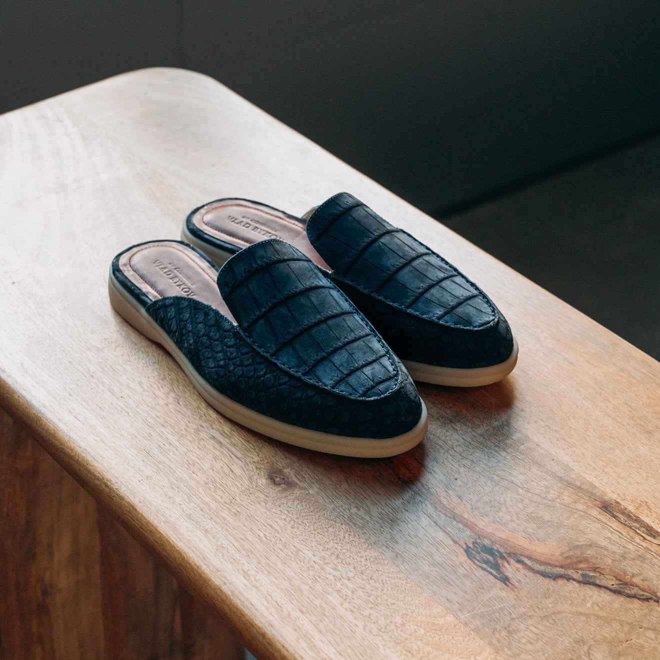 Italian Crocodile Skin Mules