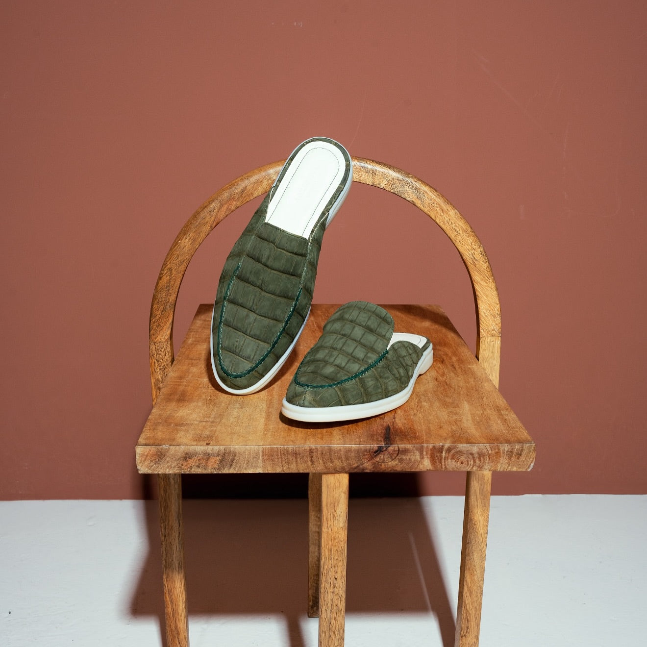 Italian Crocodile Skin Mules