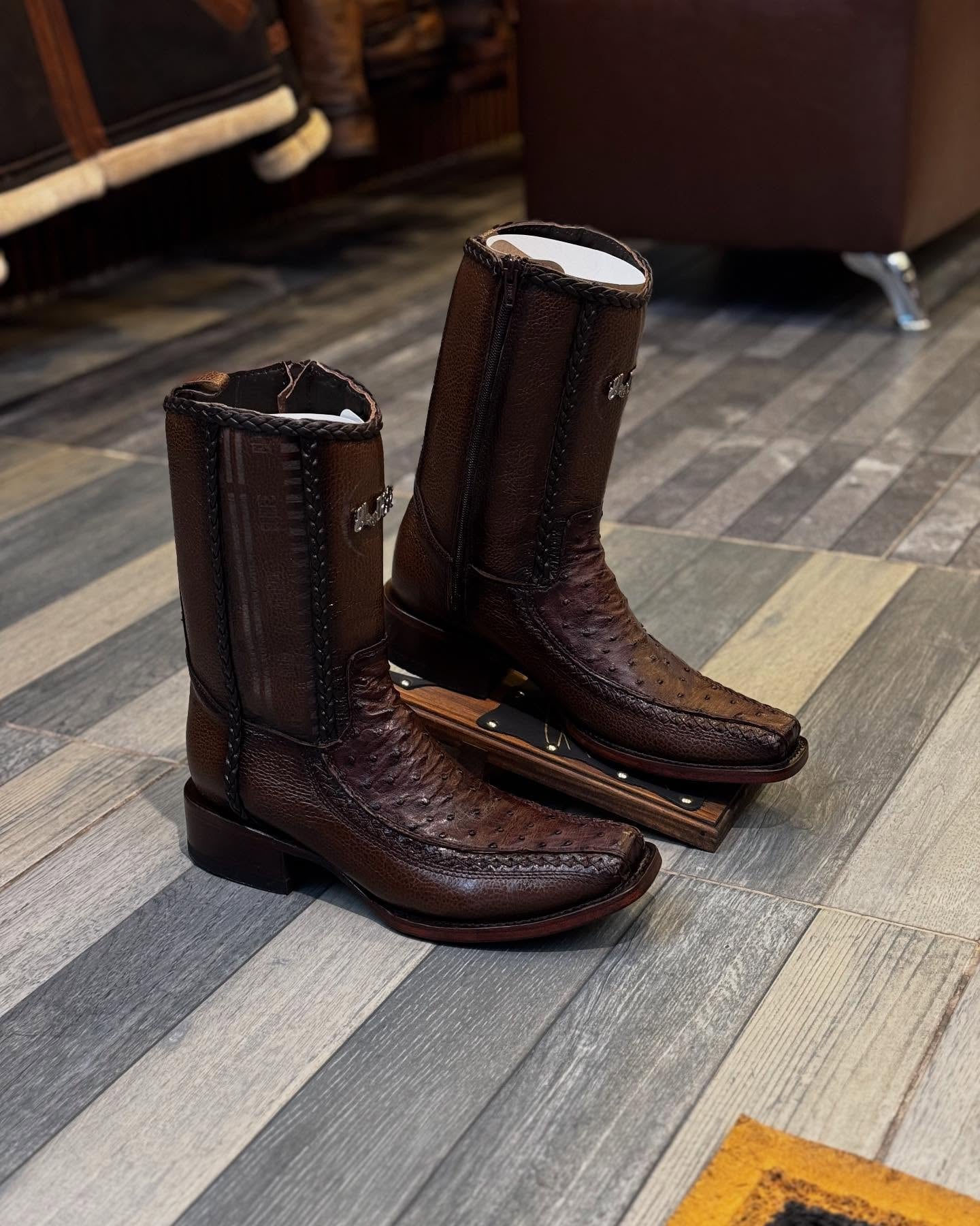 Brock Ostrich Leather Vintage Cowboy Boots
