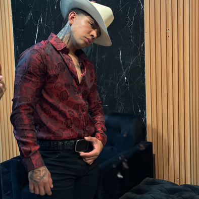 Burgundy Rose Embroidered Shirt