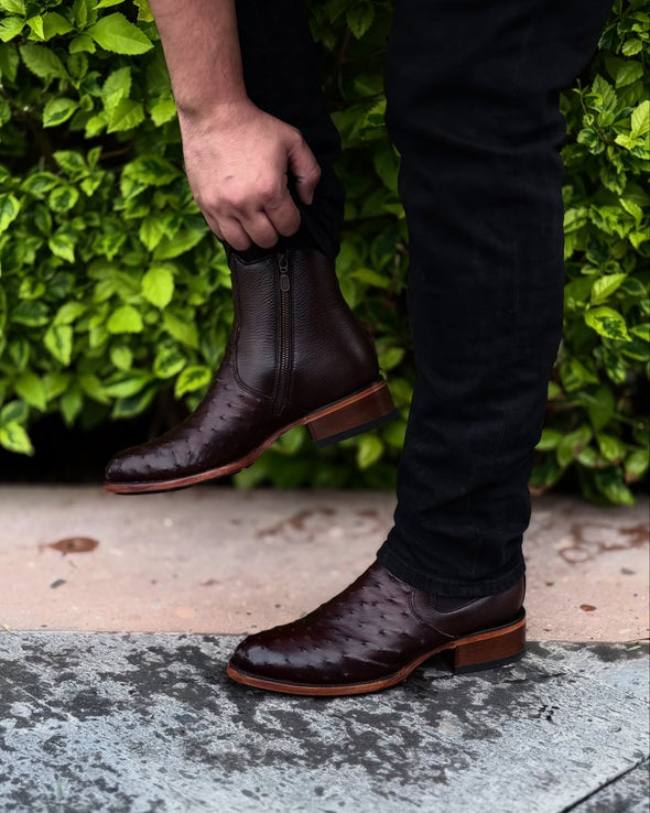 Vintage Ostrich Skin Ankle Boots