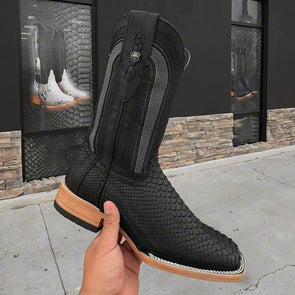 Matte Python Skin Square Boots