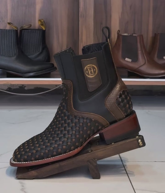 Hand-woven Cowhide Western Boots