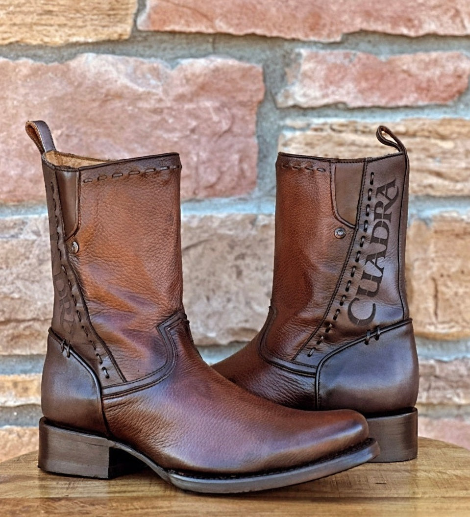Classic Vintage Wide Leather Boots With Low Heel
