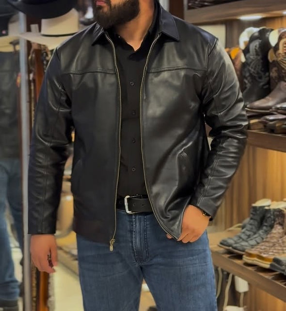 Black Minimalist Cowhide Jacket