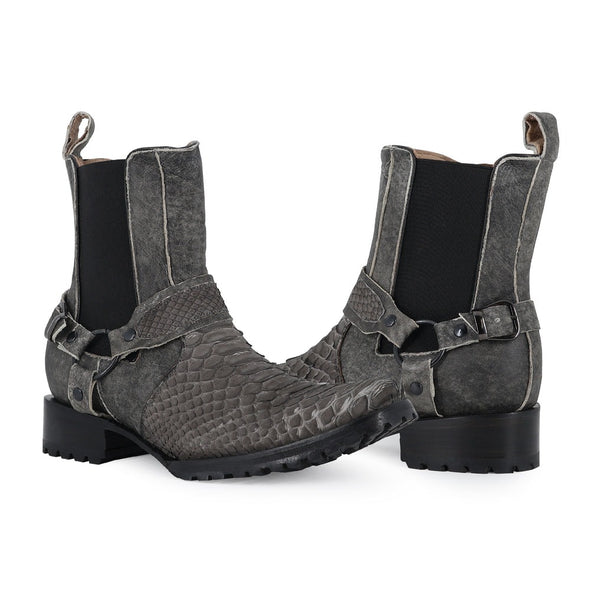 Handmade Color-blocked Python Boots
