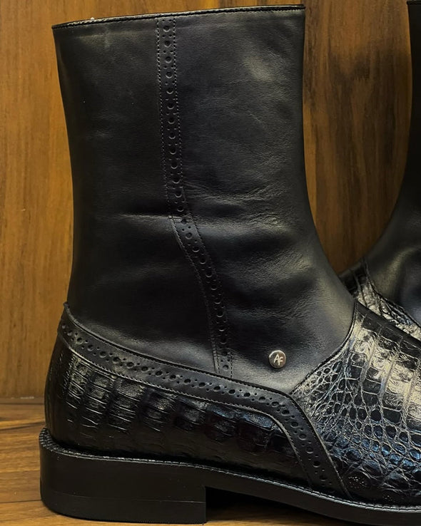 Men's Crocodile-Print Handmade Leather Boots