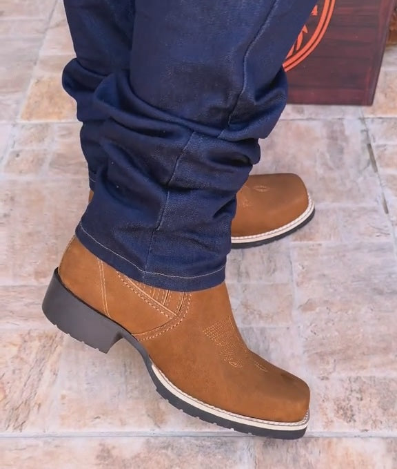 Suede Embroidered Cowboy Ankle Boots