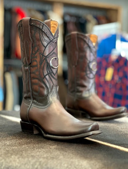 Classic Letter Long Wide Toe Leather Boots