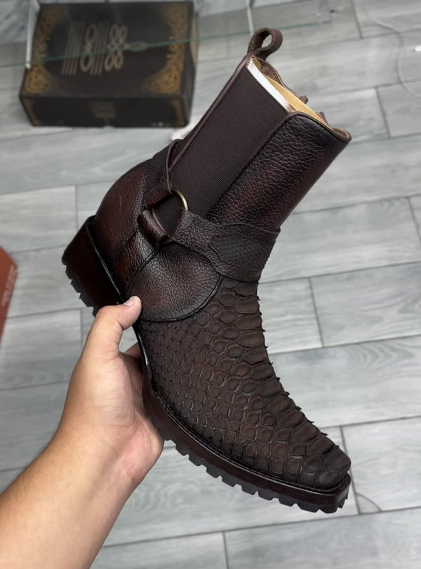 Handmade Color-blocked Python Boots