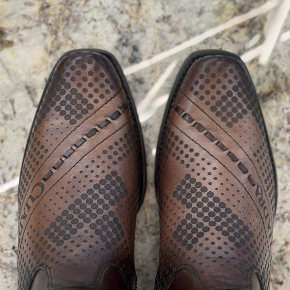 Vintage Polka Dot Mid Calf Leather Boots Brown
