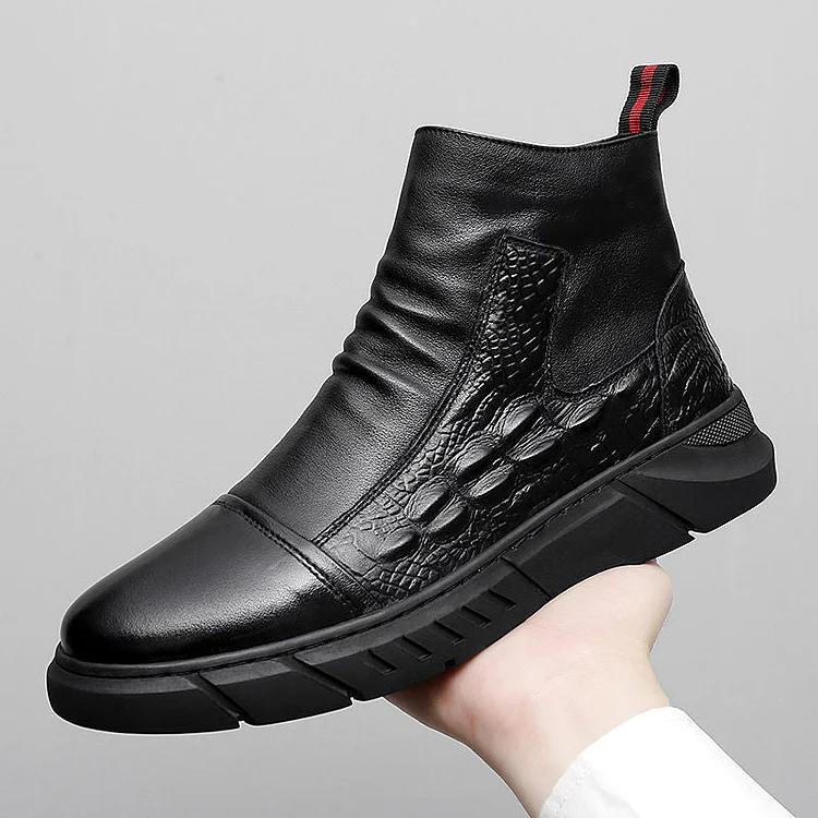Crocodile Print Leather Martin Boots