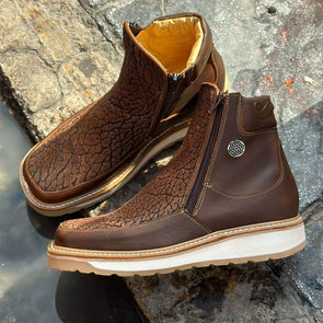 Brown Faux Crackle Leather Boots