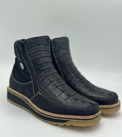 Italian Crocodile Leather Square Toe Boots
