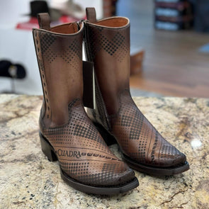 Vintage Polka Dot Mid Calf Leather Boots Brown