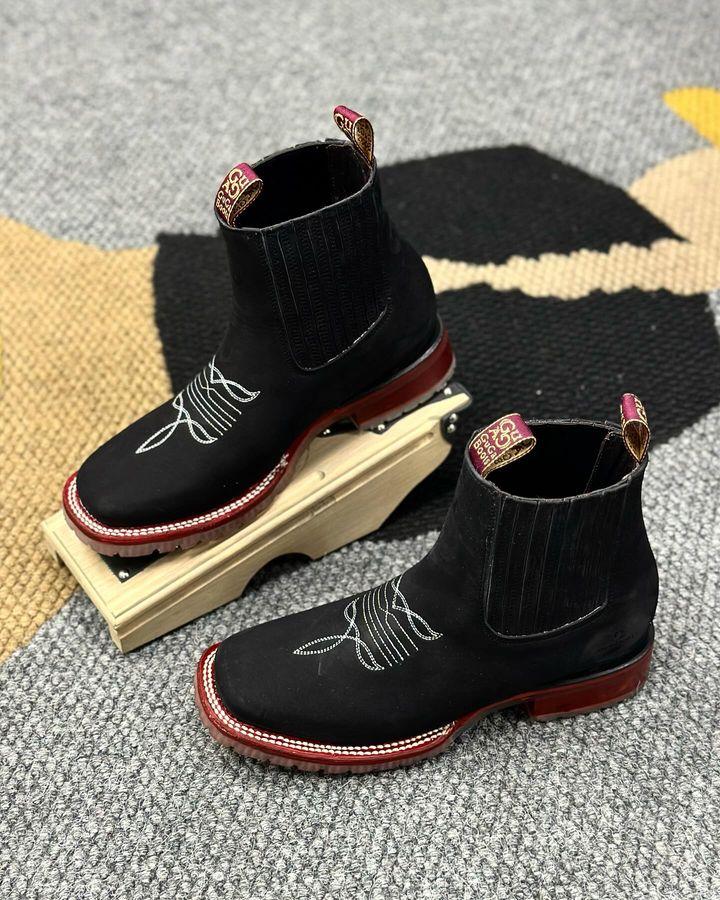 Vintage Embroidered Square Toe Boots