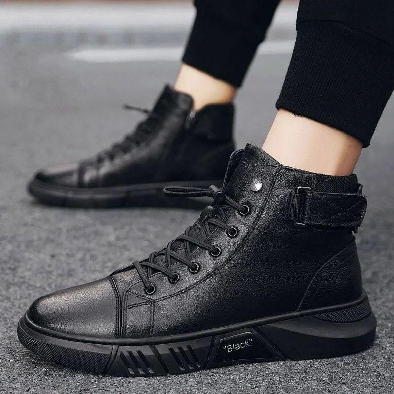 Black PU Leather Casual Shoes
