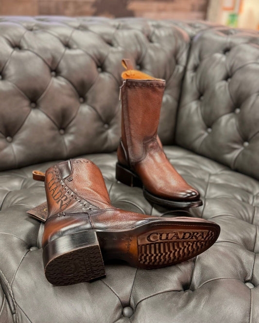 Classic Vintage Wide Leather Boots With Low Heel