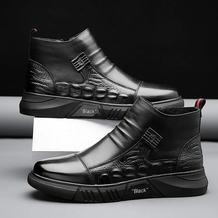 Crocodile Print Leather Martin Boots