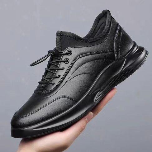 Black plain drawstring lace up sport shoe sneaker