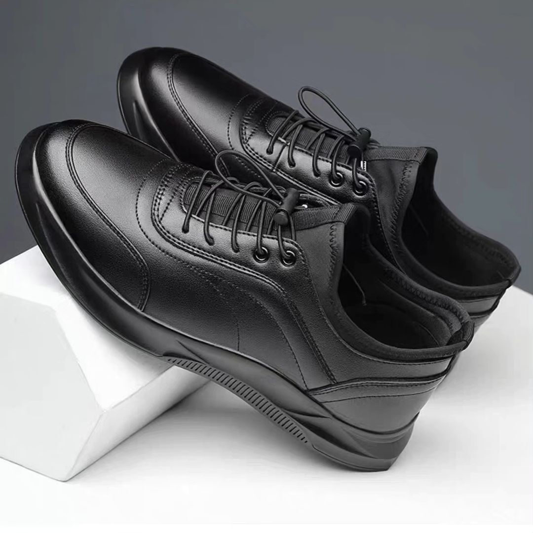 Black plain drawstring lace up sport shoe sneaker