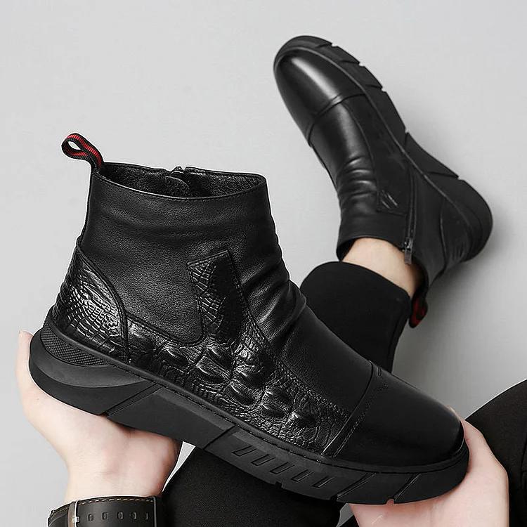 Crocodile Print Leather Martin Boots