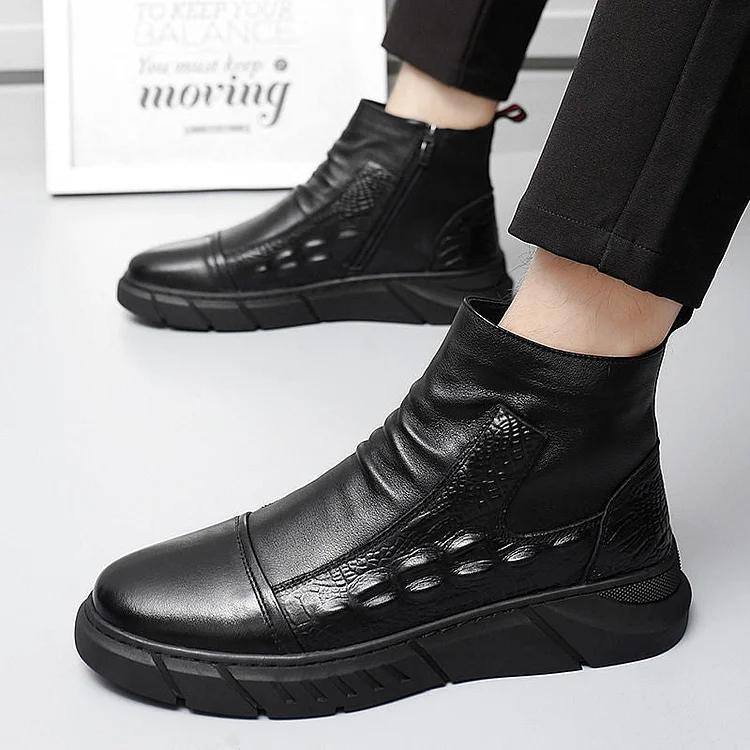 Crocodile Print Leather Martin Boots
