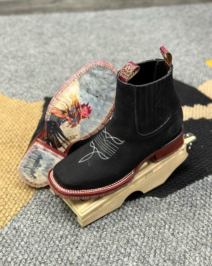 Vintage Embroidered Square Toe Boots