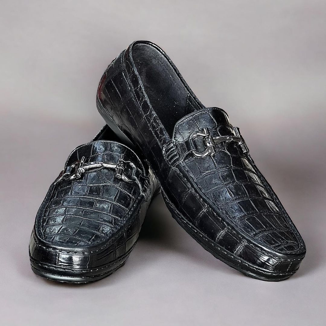 Men's Vintage Textured Crocodile Leather Loafers