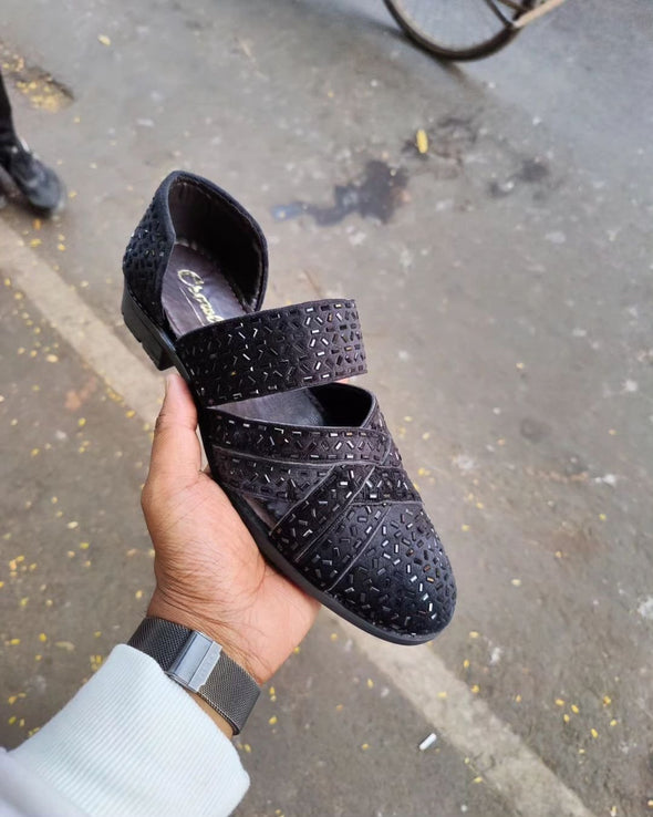 Hand-encrusted Obsidian Sandals