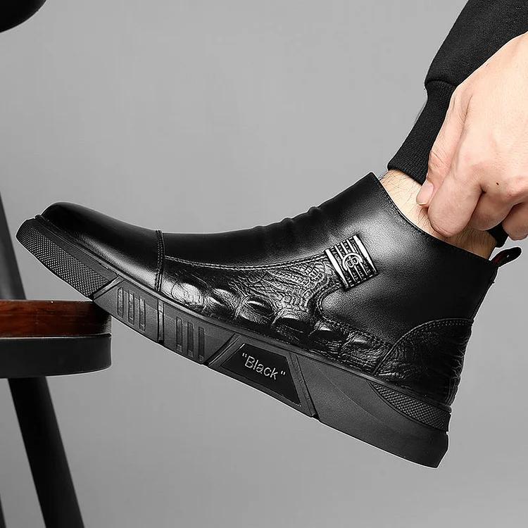 Crocodile Print Leather Martin Boots
