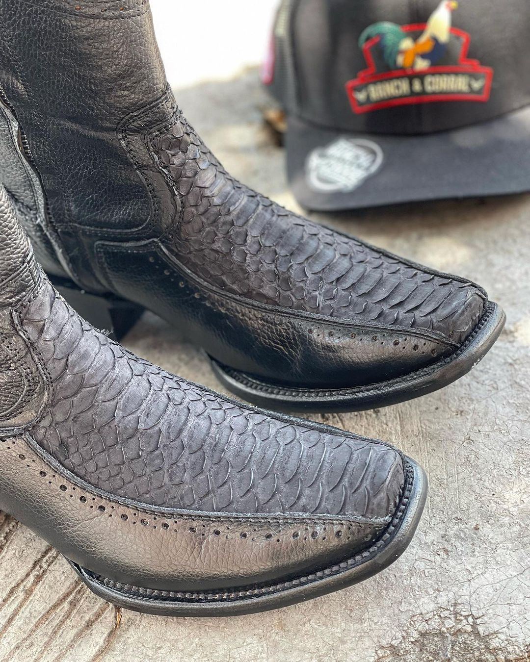 Vintage Square Toe Python Boots