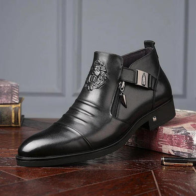Italian Hand-embossed Zipper Leather Short Boots