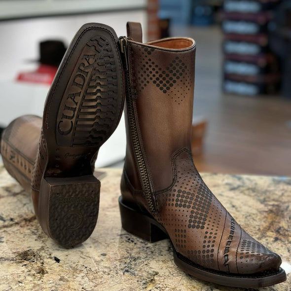 Vintage Polka Dot Mid Calf Leather Boots Brown