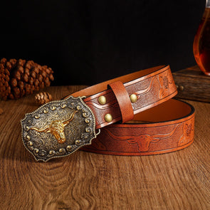 Vintage Carved Cowhide Belt