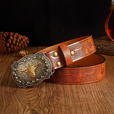 Vintage Carved Cowhide Belt